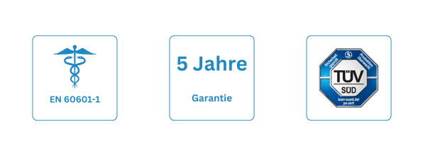 Medizinische Mehrfachsteckdose von Baaske ist TÜV überwacht, nach medizinischen Normen geprüft und hat 5 Jahre Garantie